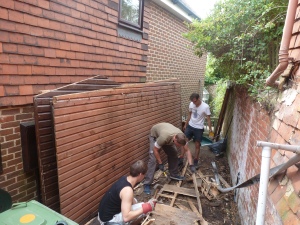 Tim, Benjamin, Tom & Charlie dismantling the shed